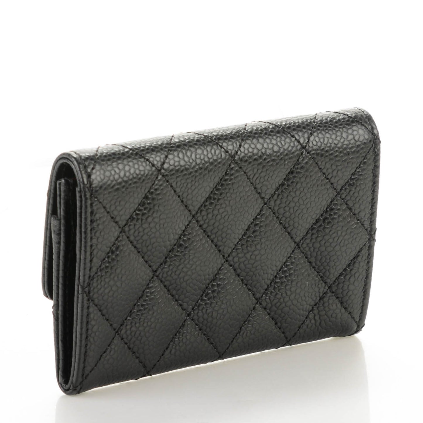 Caviar Quilted Flap Card Holder Black