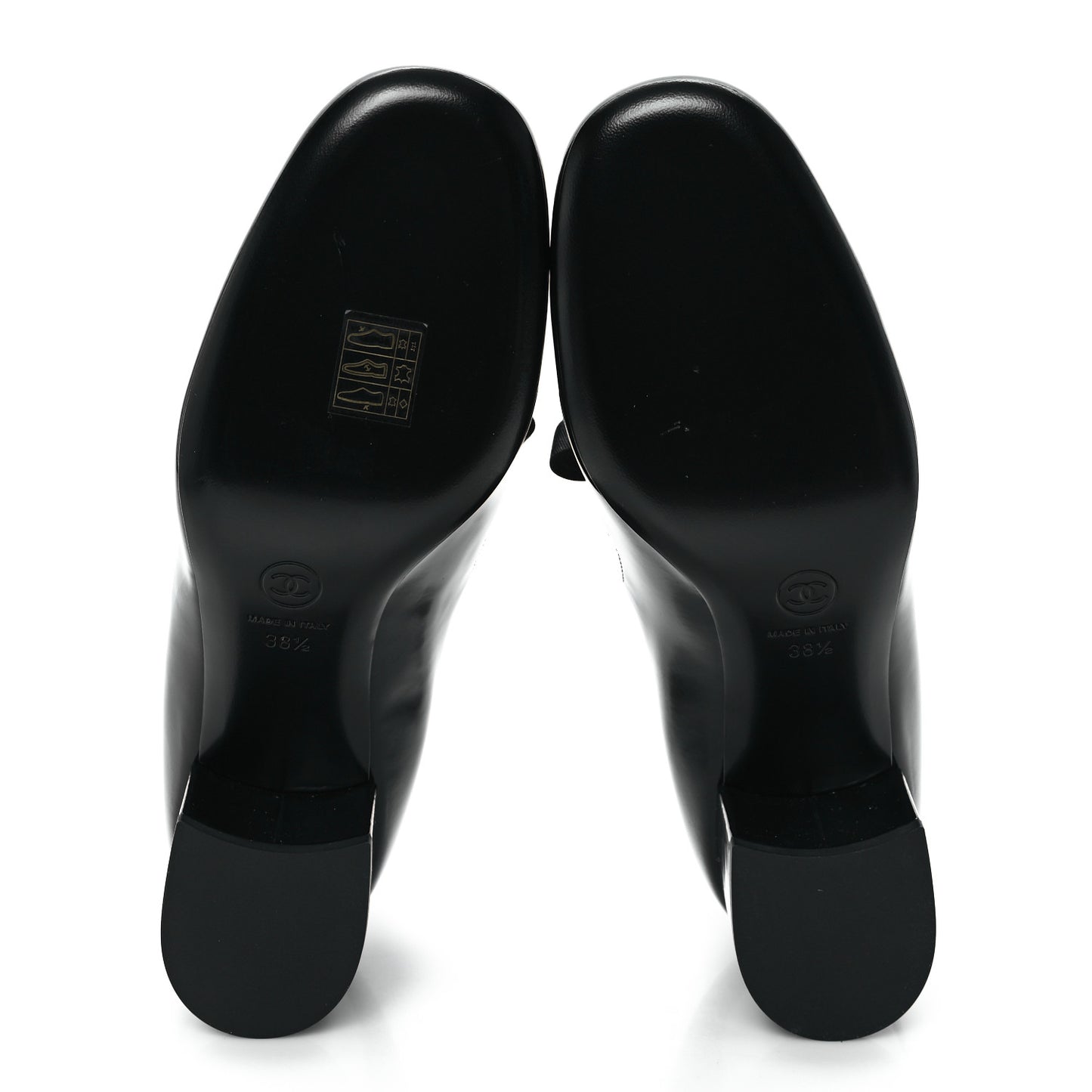Patent Calfskin Grosgrain CC Mary Jane Pumps 38.5 Black