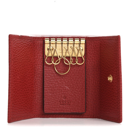 Gucci Pebbled Calfskin GG Marmont 6 Key Holder Hibiscus Red 5 of 11