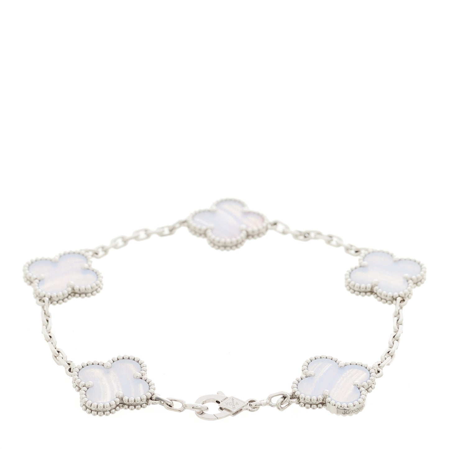 18K White Gold Chalcedony 5 Motifs Vintage Alhambra Bracelet