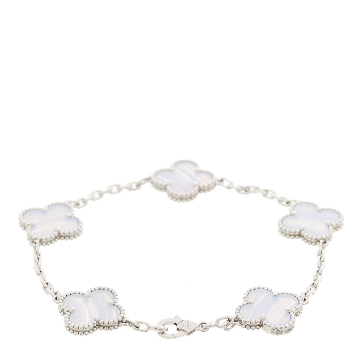 Van Cleef & Arpels 18K White Gold Chalcedony 5 Motifs Vintage Alhambra Bracelet 2 of 4