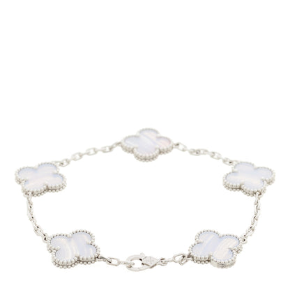 Van Cleef & Arpels 18K White Gold Chalcedony 5 Motifs Vintage Alhambra Bracelet 2 of 4