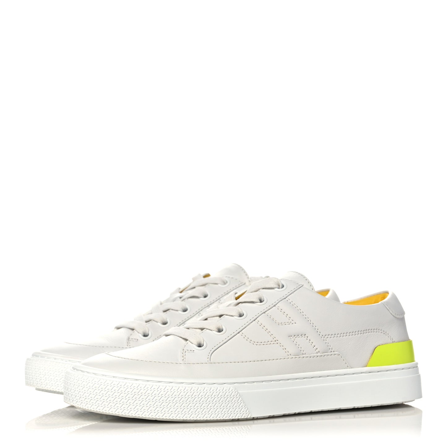 Calfskin Deep Sneakers 37.5 White Yellow