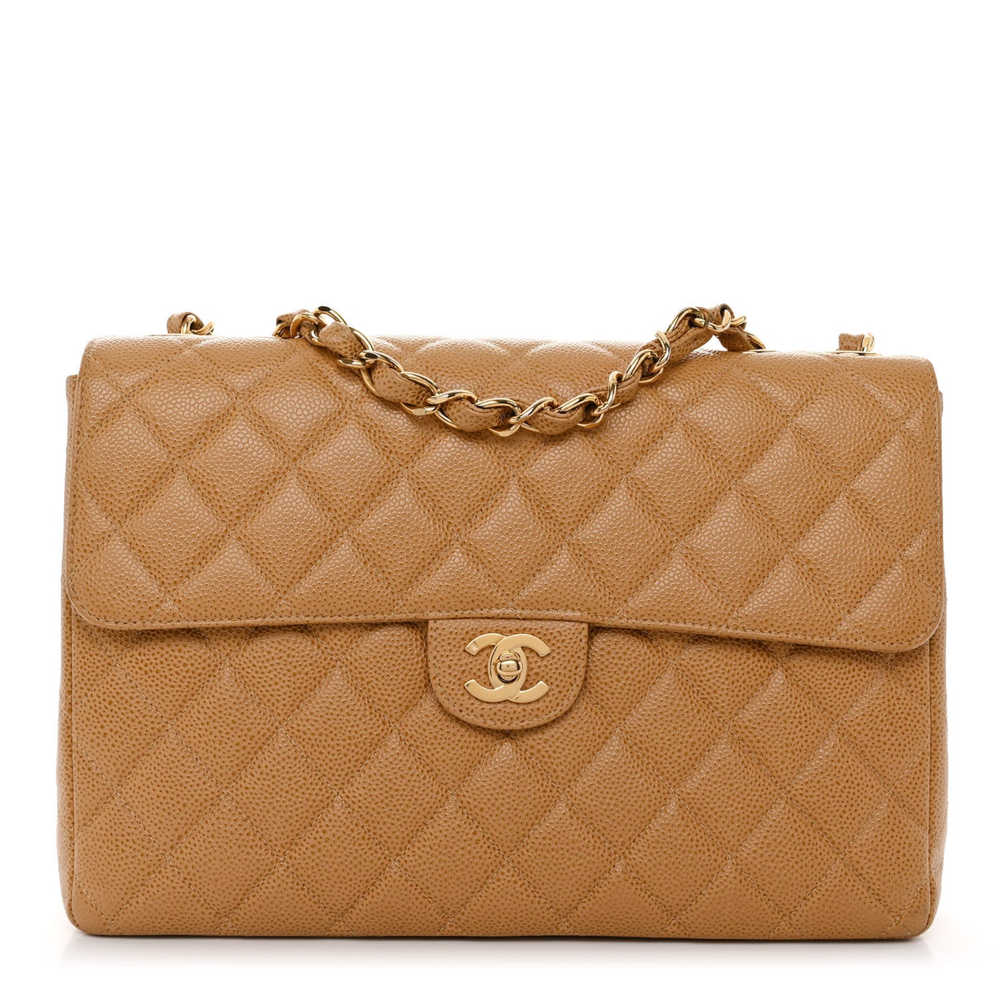Caviar Quilted Jumbo Single Flap Beige