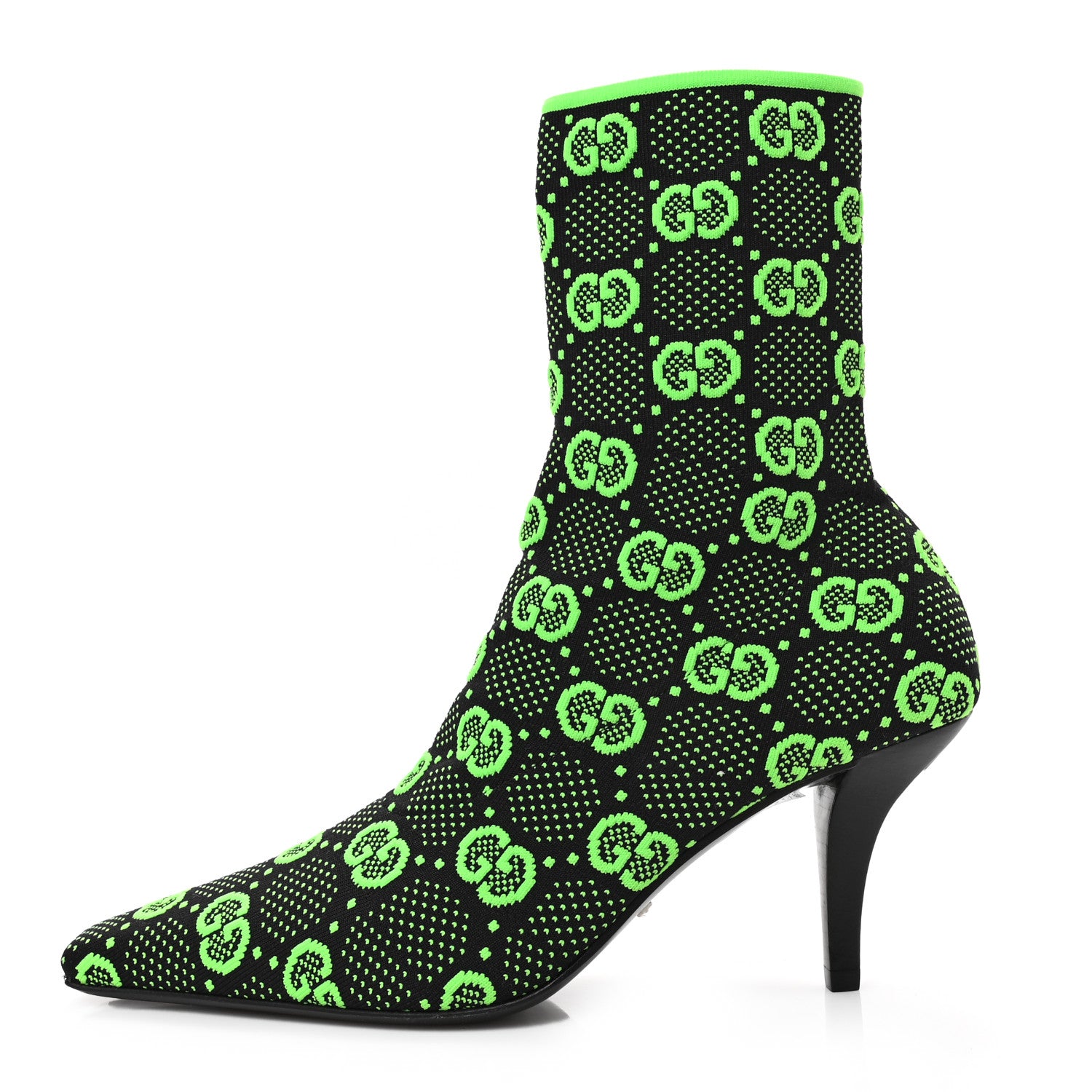 Gucci Technical Jersey Knit GG Monogram Square G 75mm Ankle Boots 37 Black Neon Green 1 of 7
