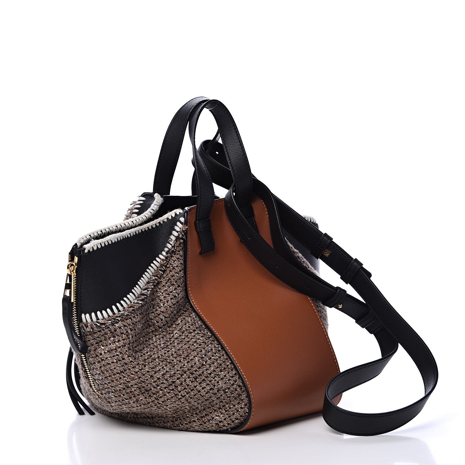Loewe Calfskin Tweed Medium Hammock Shoulder Bag Tan Black 2 of 12