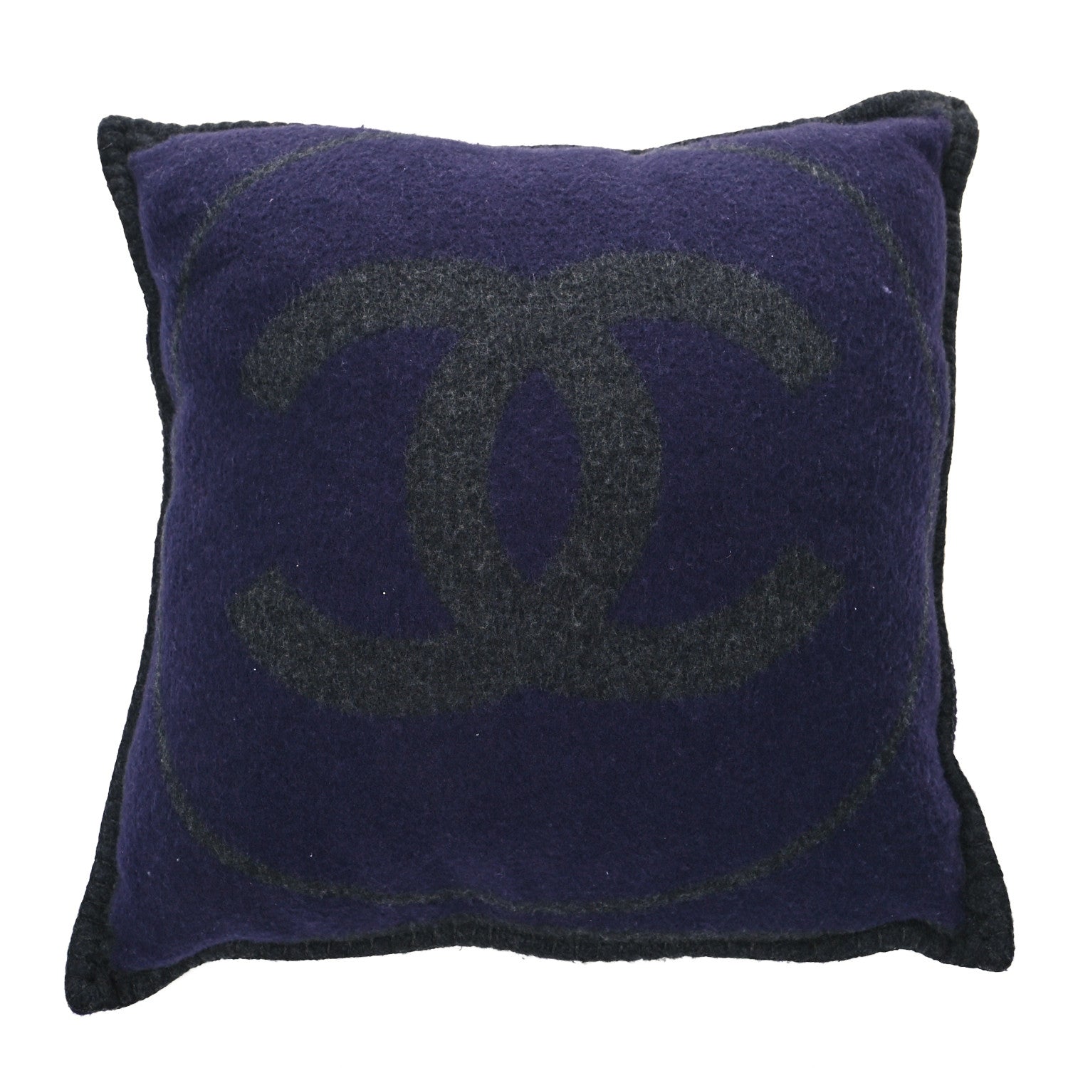 Chanel Wool Cashmere CC Pillow Navy Grey 1 of 4