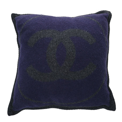 Chanel Wool Cashmere CC Pillow Navy Grey 1 of 4