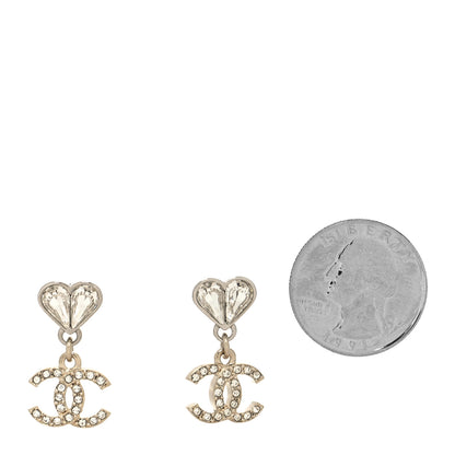 Chanel Crystal CC Heart Drop Earrings Gold Silver 2 of 4
