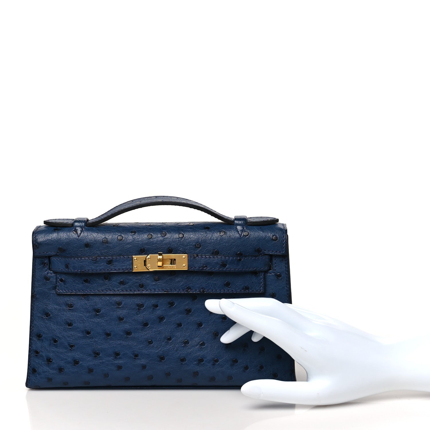 Hermes Ostrich Kelly Pochette Clutch Bleu Roi 2 of 10