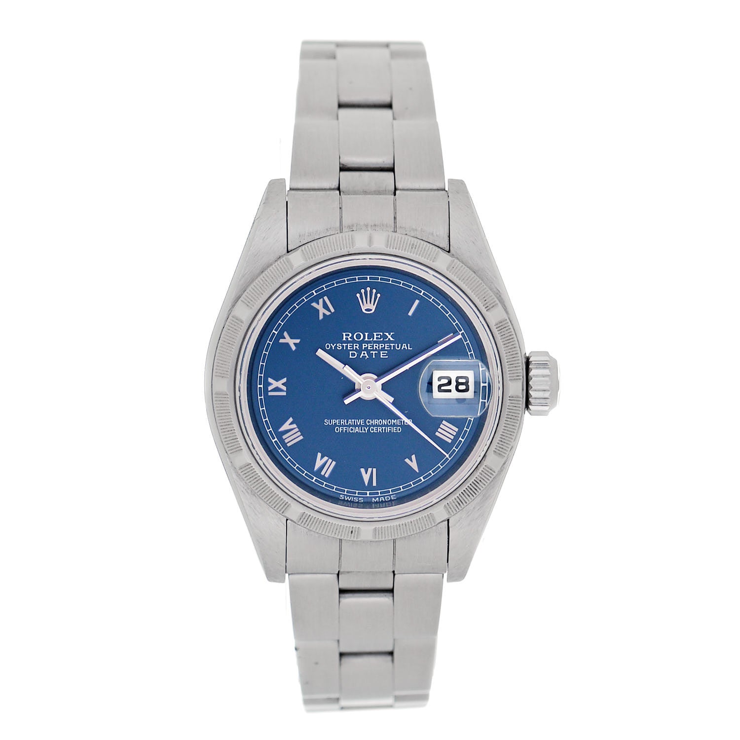 Rolex Stainless Steel 26mm Oyster Perpetual Date Watch Blue Roman 79190 1 of 4