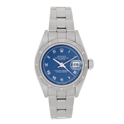 Rolex Stainless Steel 26mm Oyster Perpetual Date Watch Blue Roman 79190 1 of 4