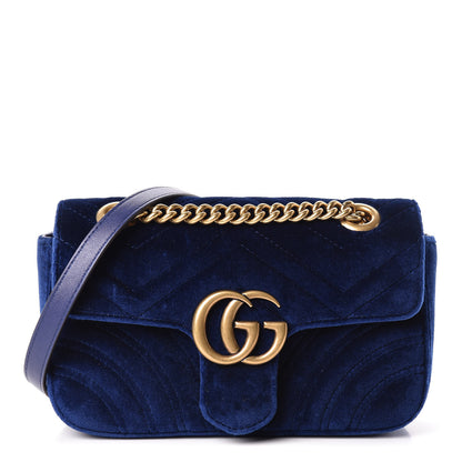 Gucci Velvet Matelasse Mini GG Marmont Shoulder Bag Cobalt Blue 1 of 12