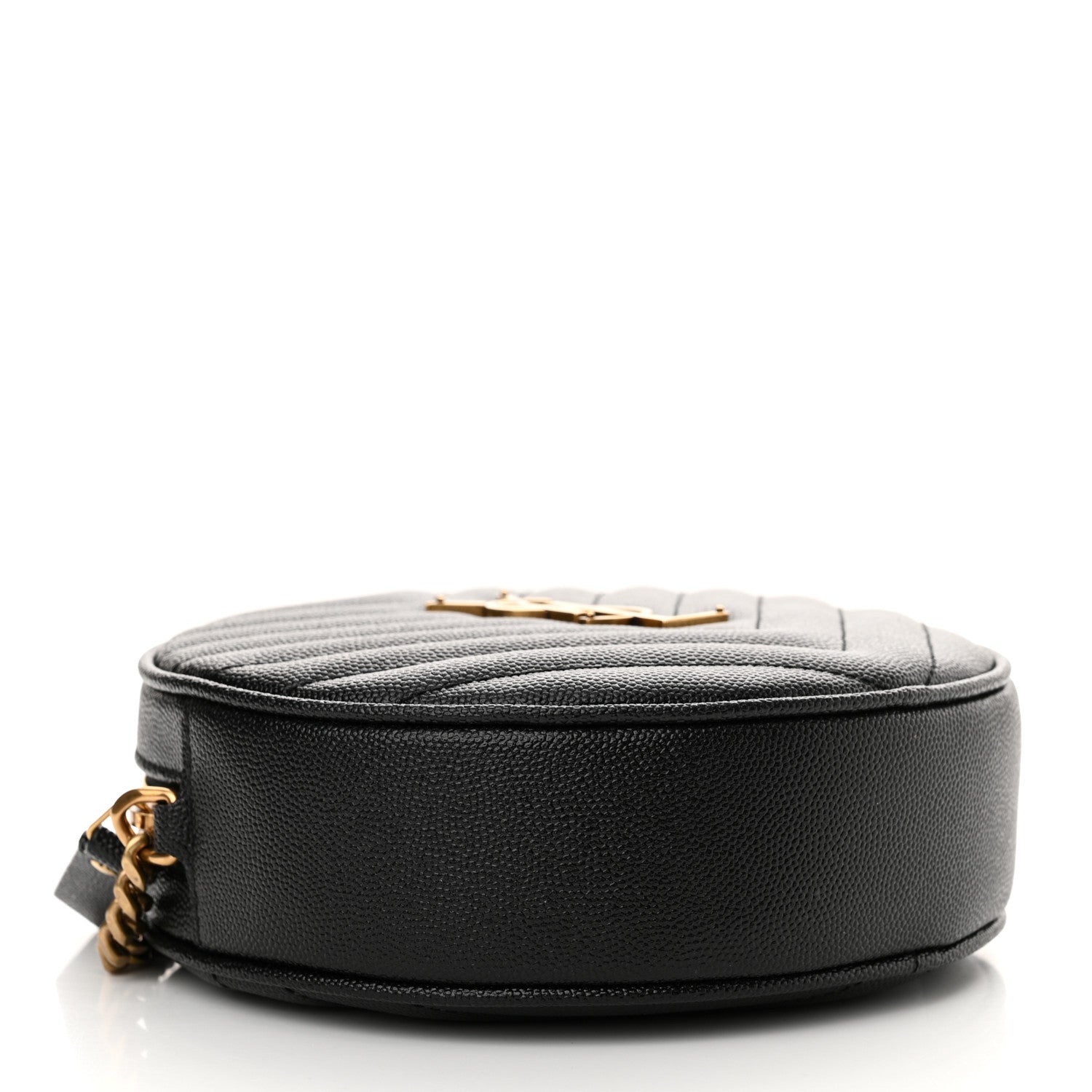 Saint Laurent Grain De Poudre Matelasse Chevron Quilted Round Vinyle Camera Bag Black 4 of 10