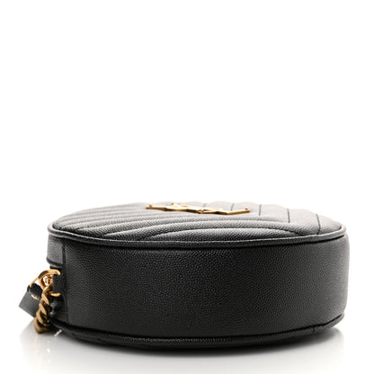 Saint Laurent Grain De Poudre Matelasse Chevron Quilted Round Vinyle Camera Bag Black 4 of 10