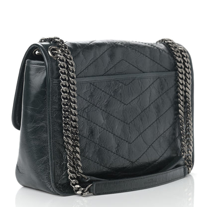 Saint Laurent Crinkled Calfskin Matelasse Monogram Medium Niki Chain Satchel Dark Green 3 of 12
