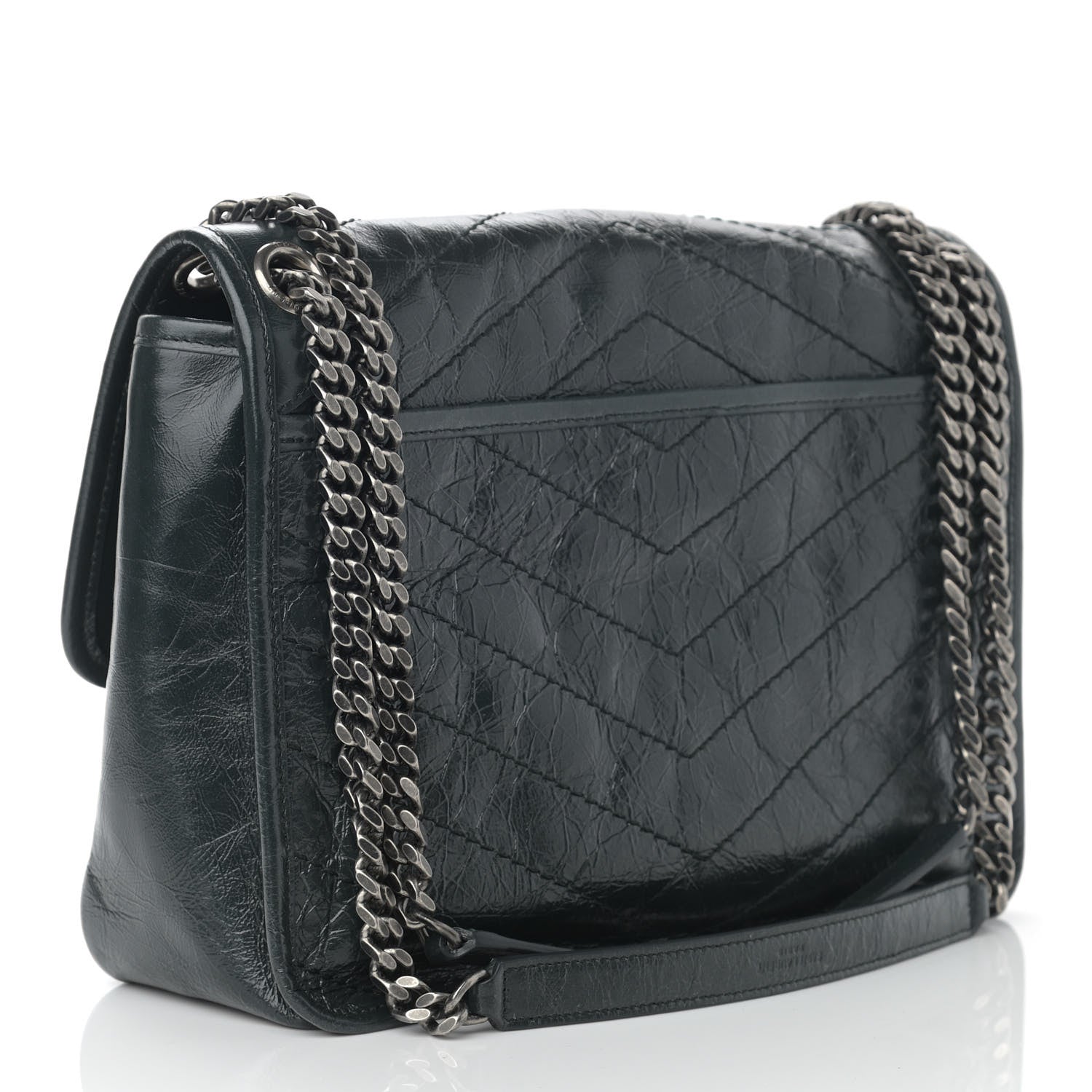 Saint Laurent Crinkled Calfskin Matelasse Monogram Medium Niki Chain Satchel Dark Green 3 of 12
