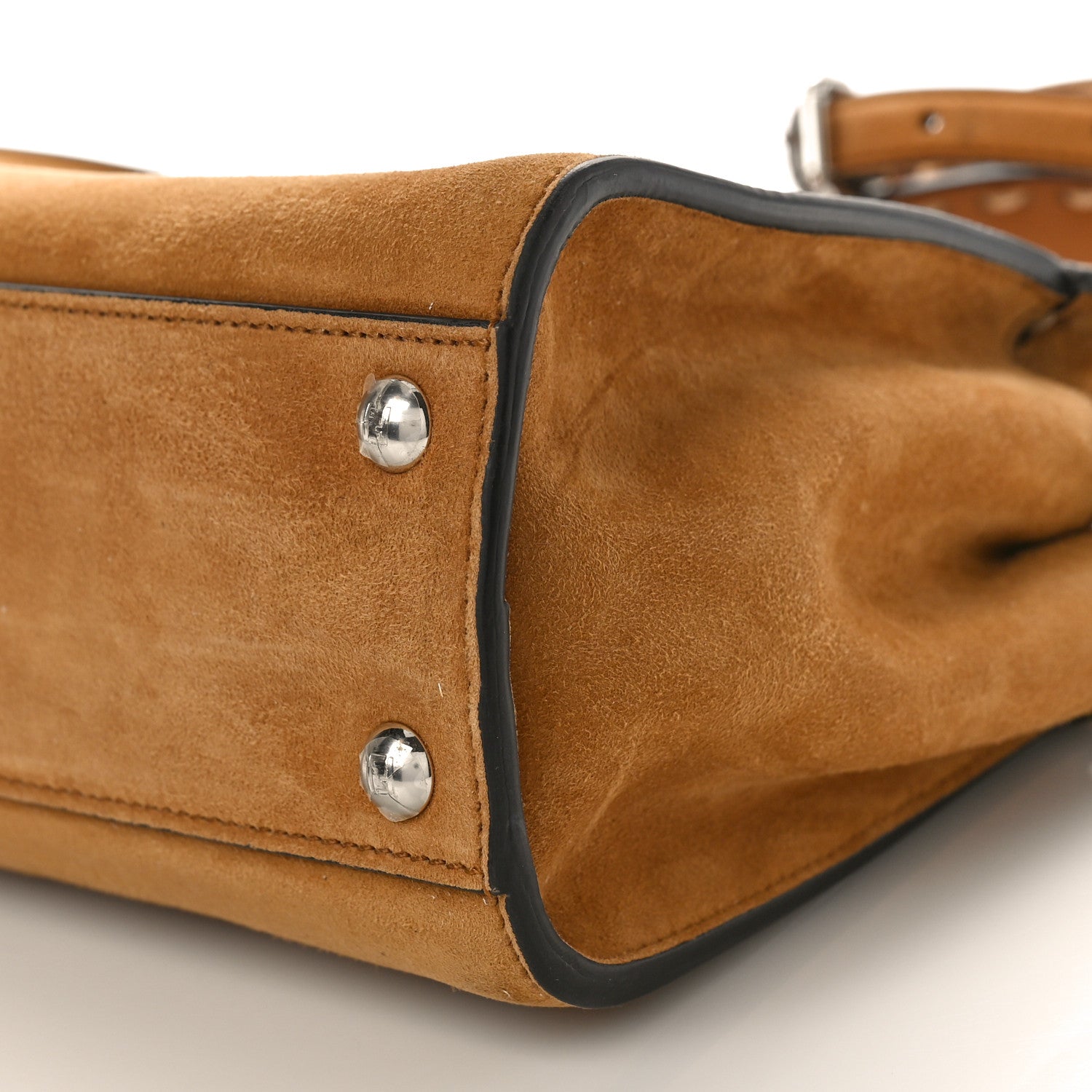 Fendi Suede Macro Stitchings Mini Peekaboo Iconic Satchel Marrone 8 of 8