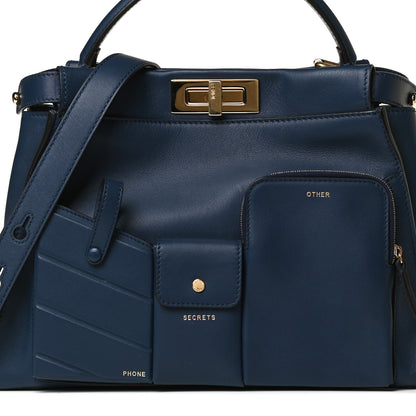 Fendi Vitello Seta Shiny Nappa Medium 3 Pocket Peekaboo Iconic Satchel Blueberry 7 of 13