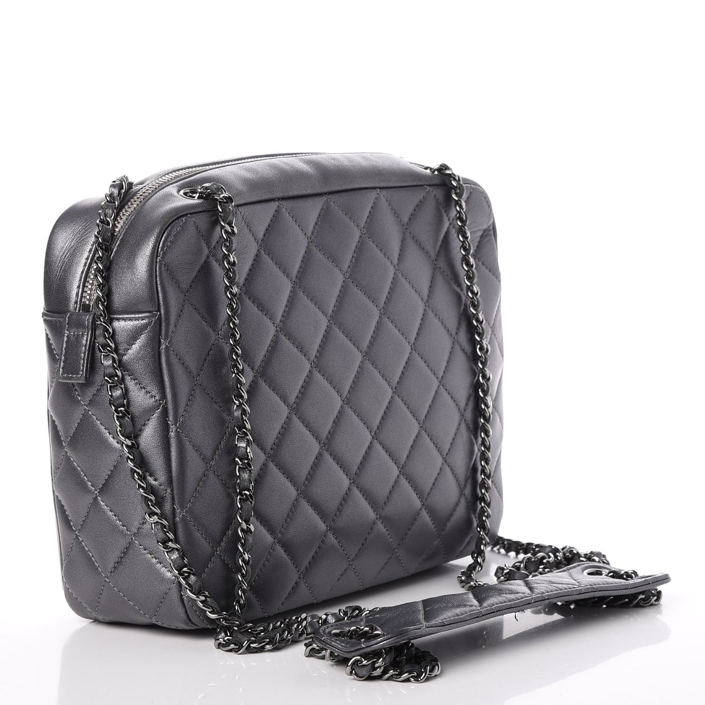 Metallic Lambskin Plexiglass Evening Art Camera Case Silver