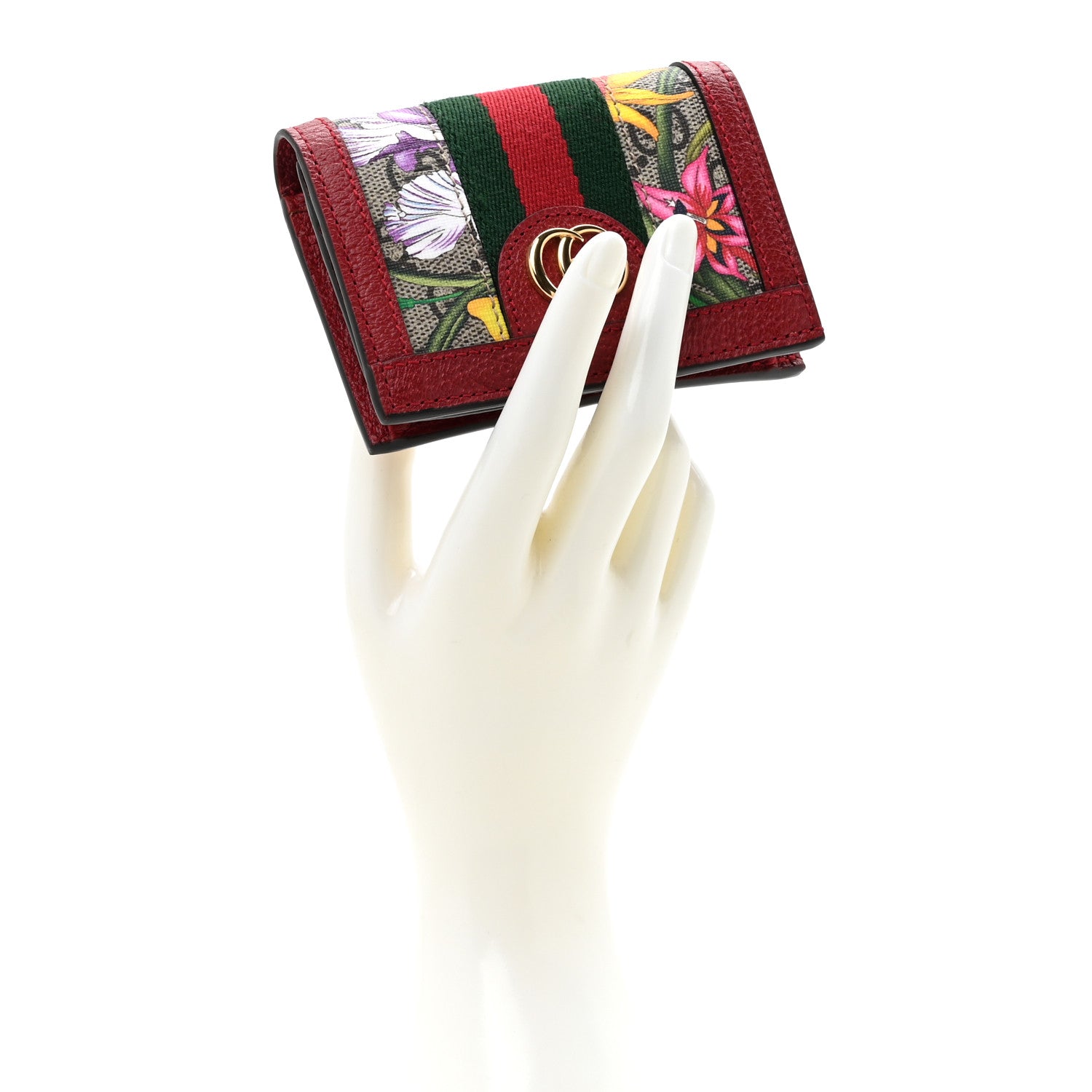 Gucci GG Supreme Monogram Flora Web Ophidia Card Case Red 2 of 11