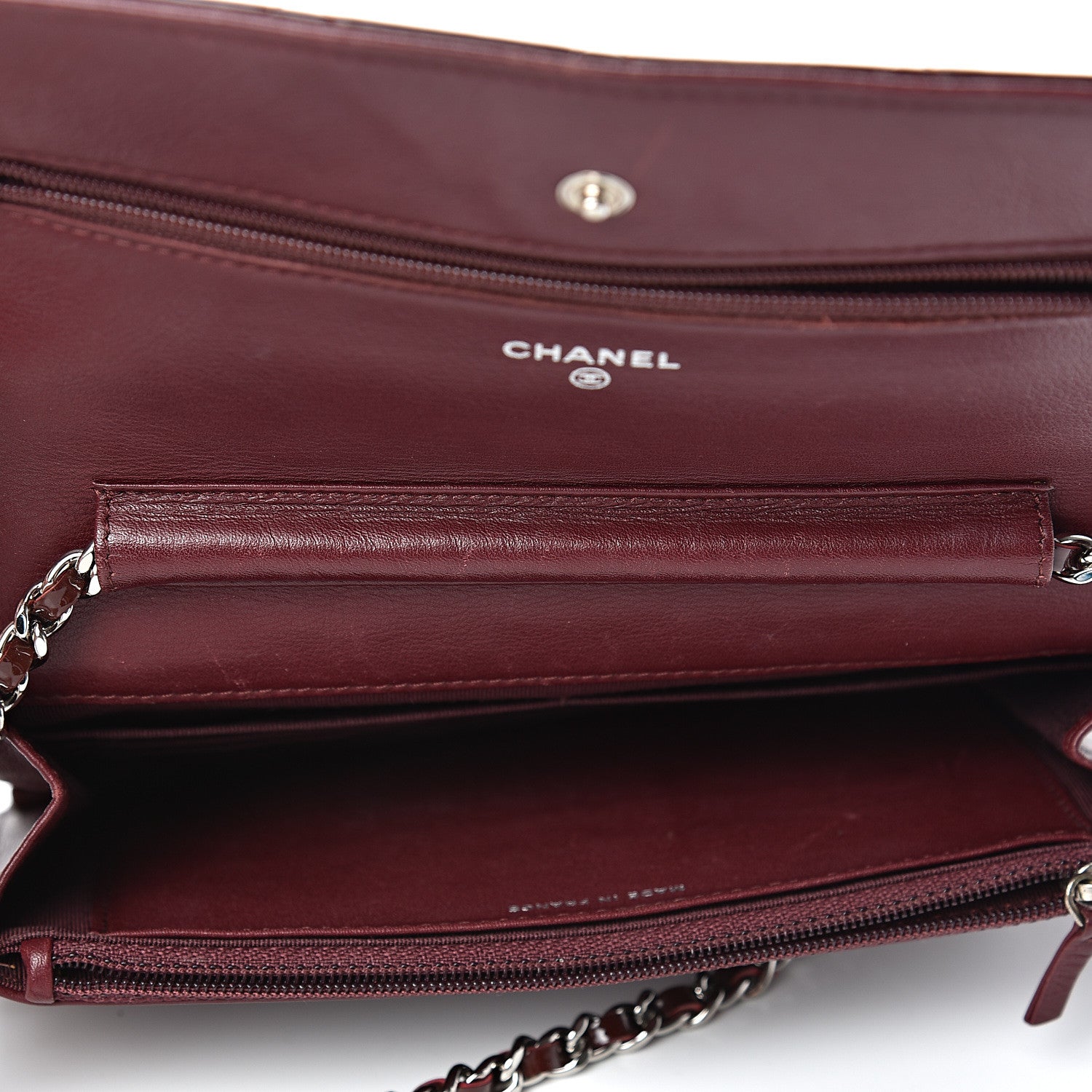 Chanel Patent Quilted Wallet On Chain WOC Burgundy 11 of 16