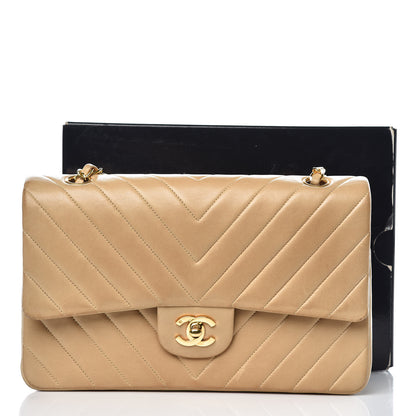 Chanel Lambskin Chevron Quilted Medium Double Flap Beige 21 of 21