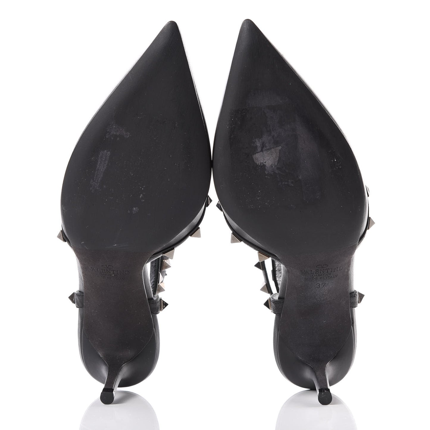 Nappa Rockstud Ankle Strap Low Heel Pumps 37 Black