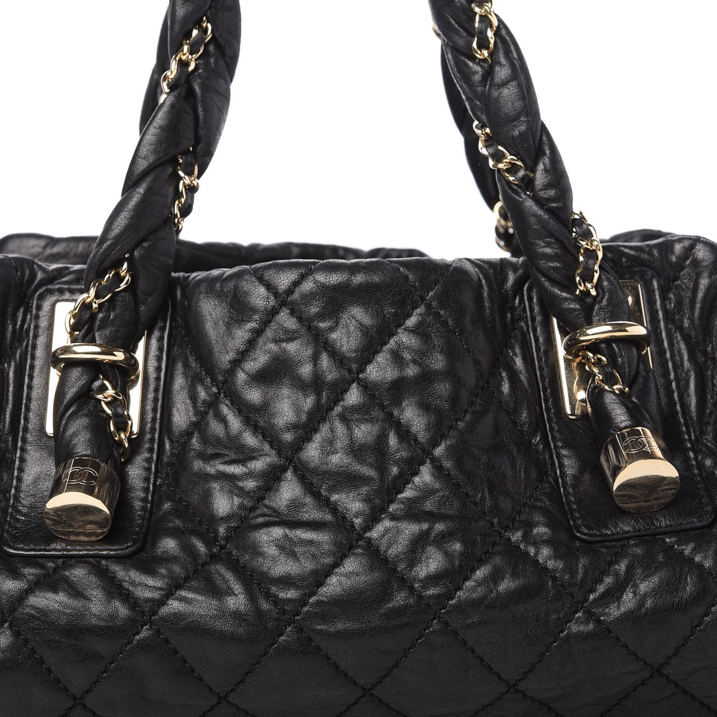 Distressed Lambskin Lady Braid Bowler Black