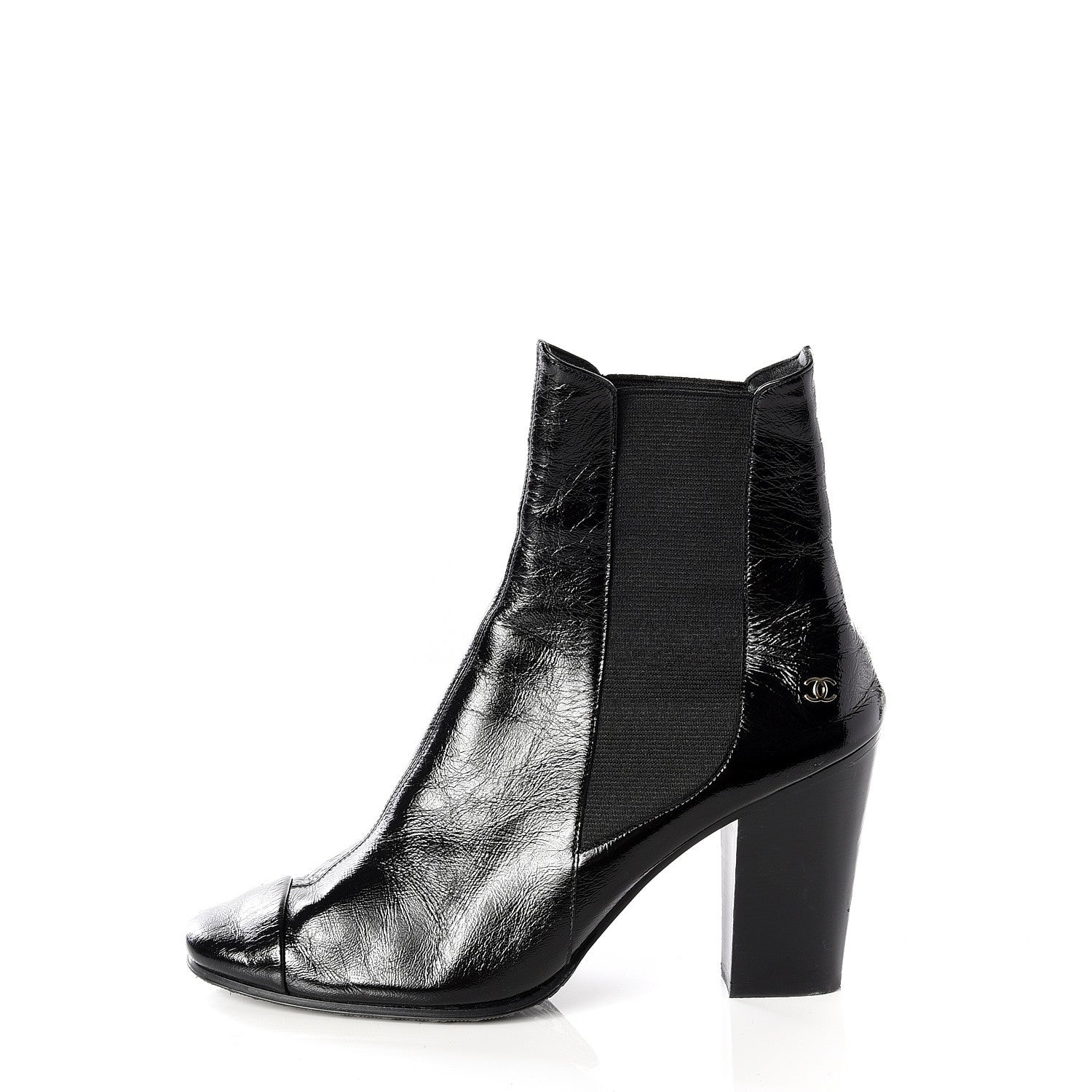 Chanel Lambskin Patent Cap Toe Ankle Boots 37.5 Black 1 of 10