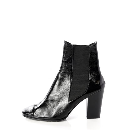 Chanel Lambskin Patent Cap Toe Ankle Boots 37.5 Black 1 of 10