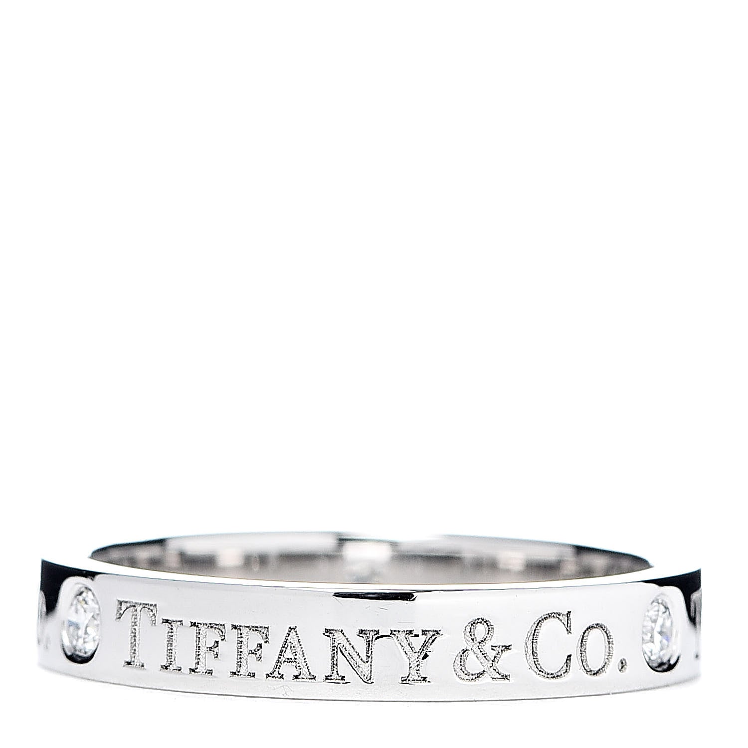 Tiffany Platinum Diamond Logo Band Ring 49 5 3 of 4