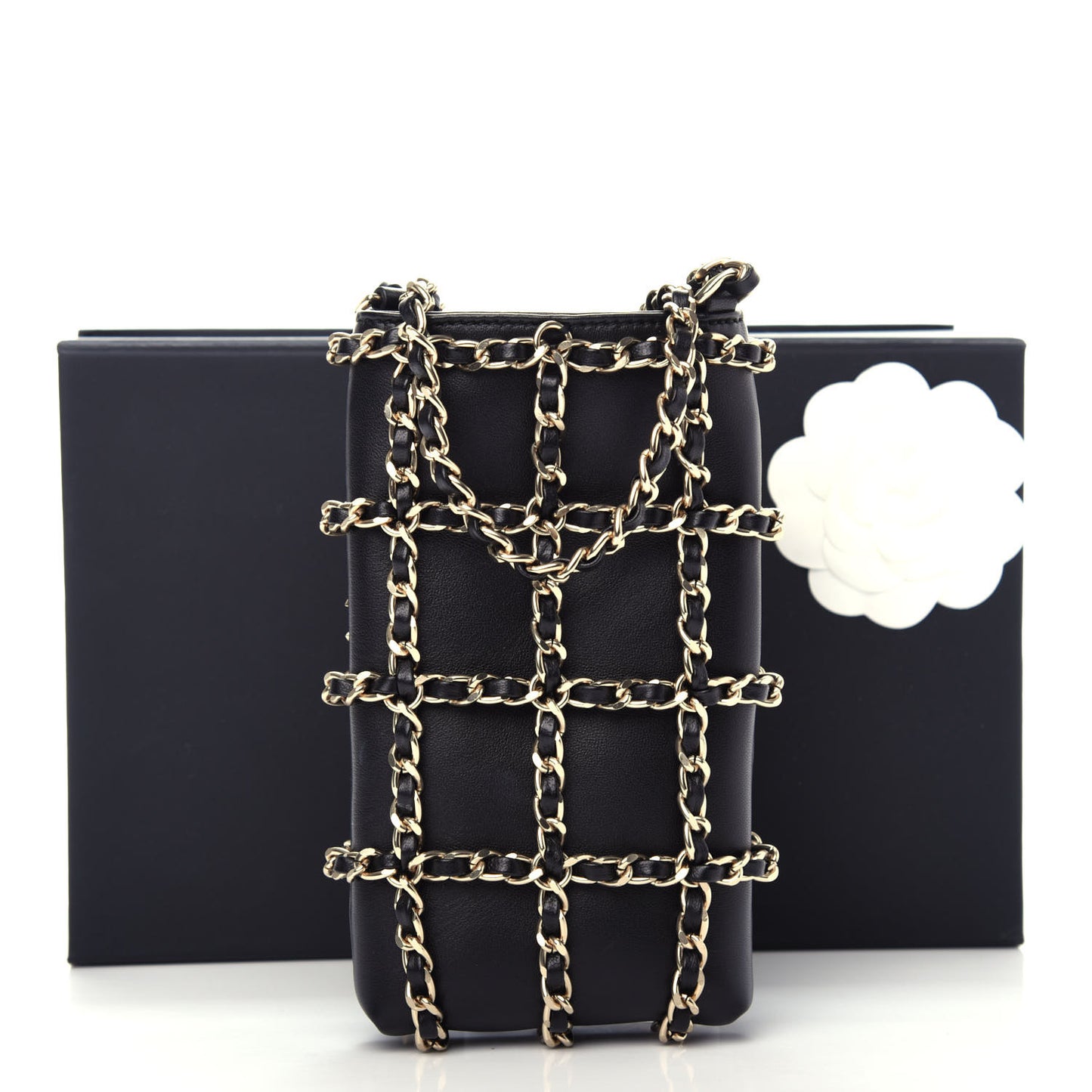 Lambskin Tech Me Out Clutch With Chain Black