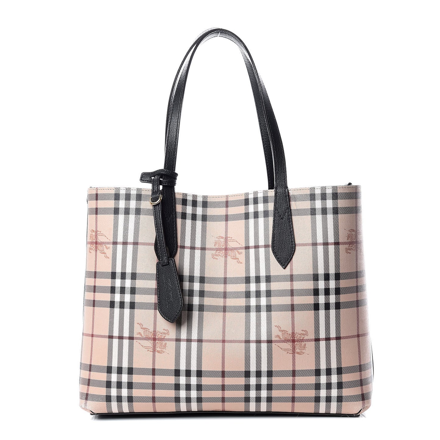 Grainy Calfskin Haymarket Check Medium Reversible Tote Black