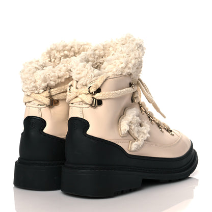 Chanel Calfskin Shearling CC Lace Up Boots 38 Light Beige Ivory 4 of 8