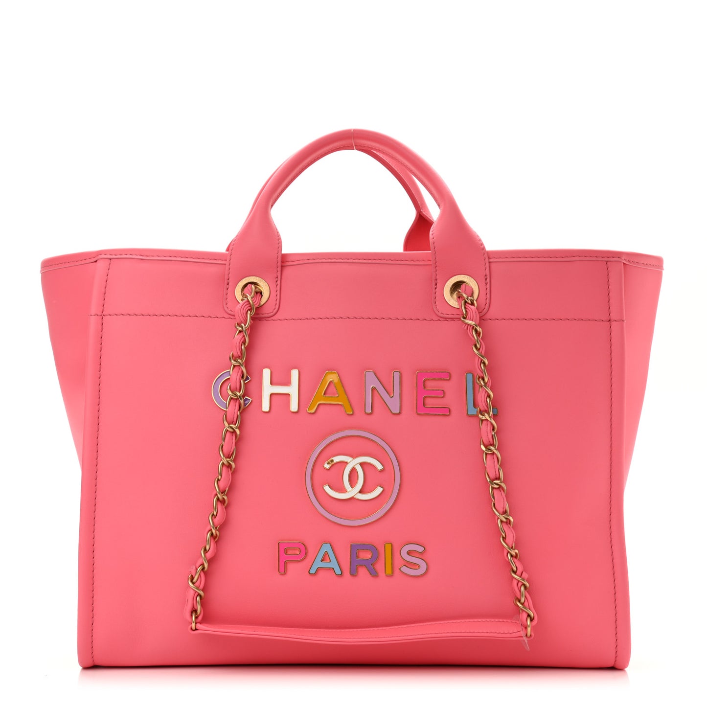 Calfskin Medium Deauville Tote Coral Pink
