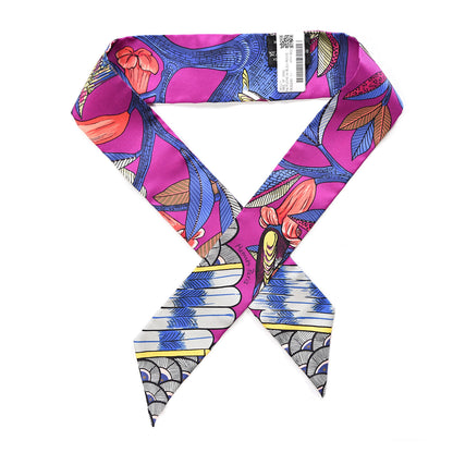 Hermes Silk Tree Of Song Twilly Fuchsia Bleu Rouge 1 of 3