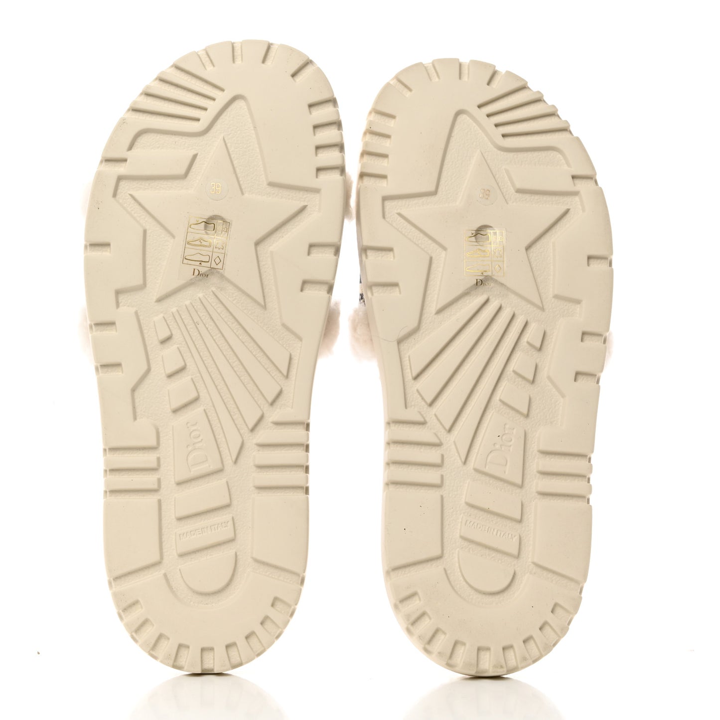Shearling Canvas Embroidered Dway 10mm Slide Sandals 39 Natural Deep Blue