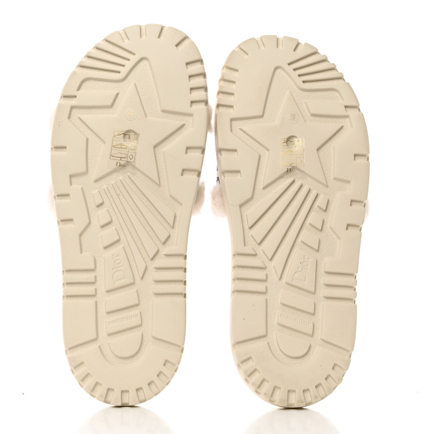 Christian Dior Shearling Canvas Embroidered Dway 10mm Slide Sandals 39 Natural Deep Blue 5 of 10