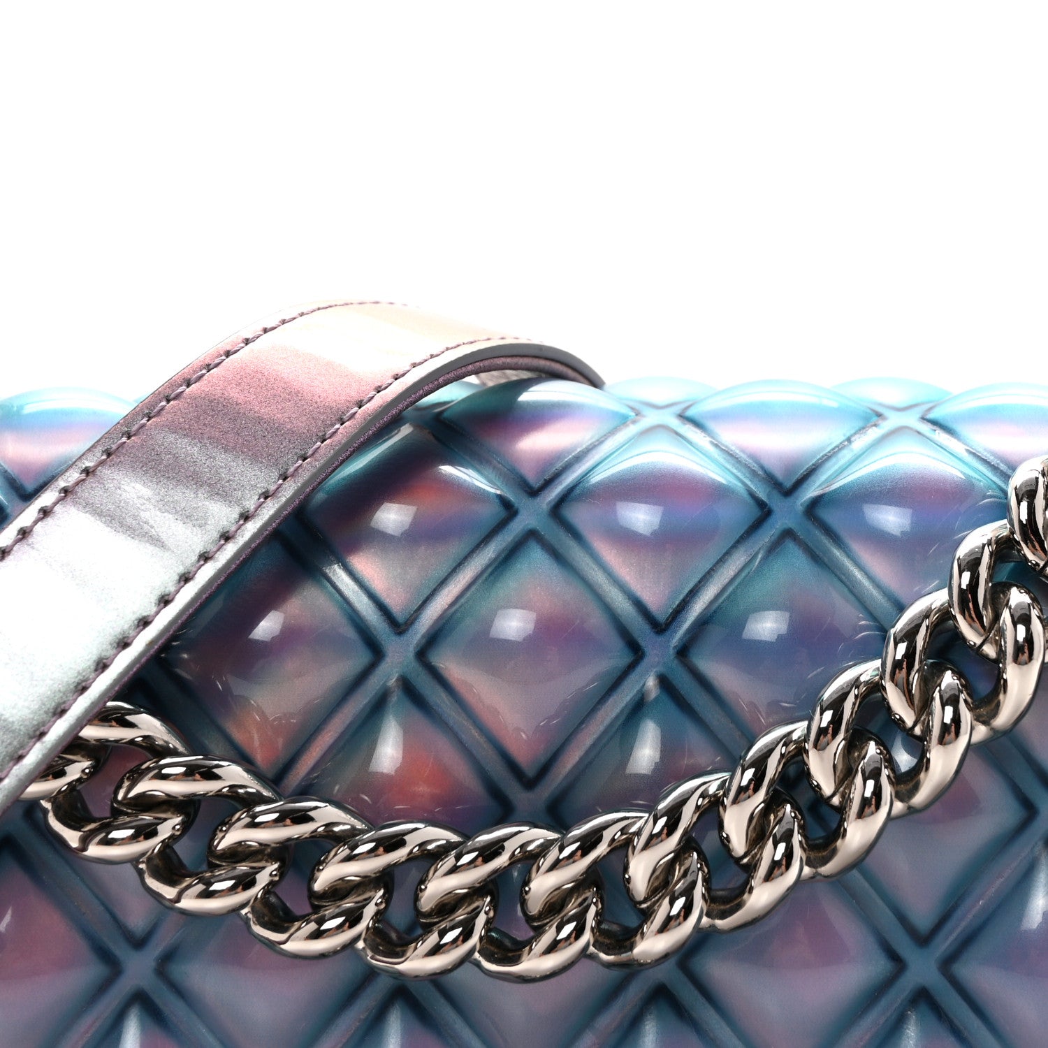 Chanel Iridescent Patent Calfskin PVC Quilted Small Boy Flap Light Purple 8 of 10