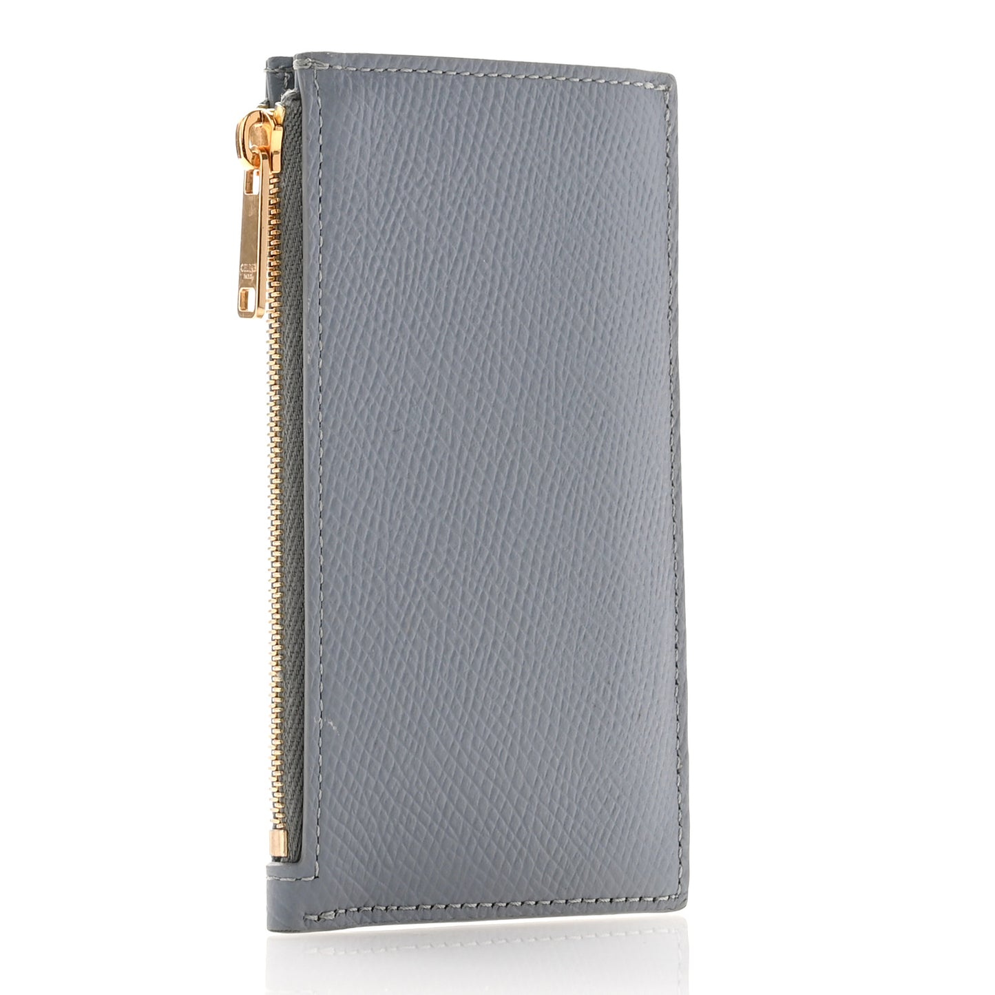 Grained Calfskin Zipped Card Holder Grey