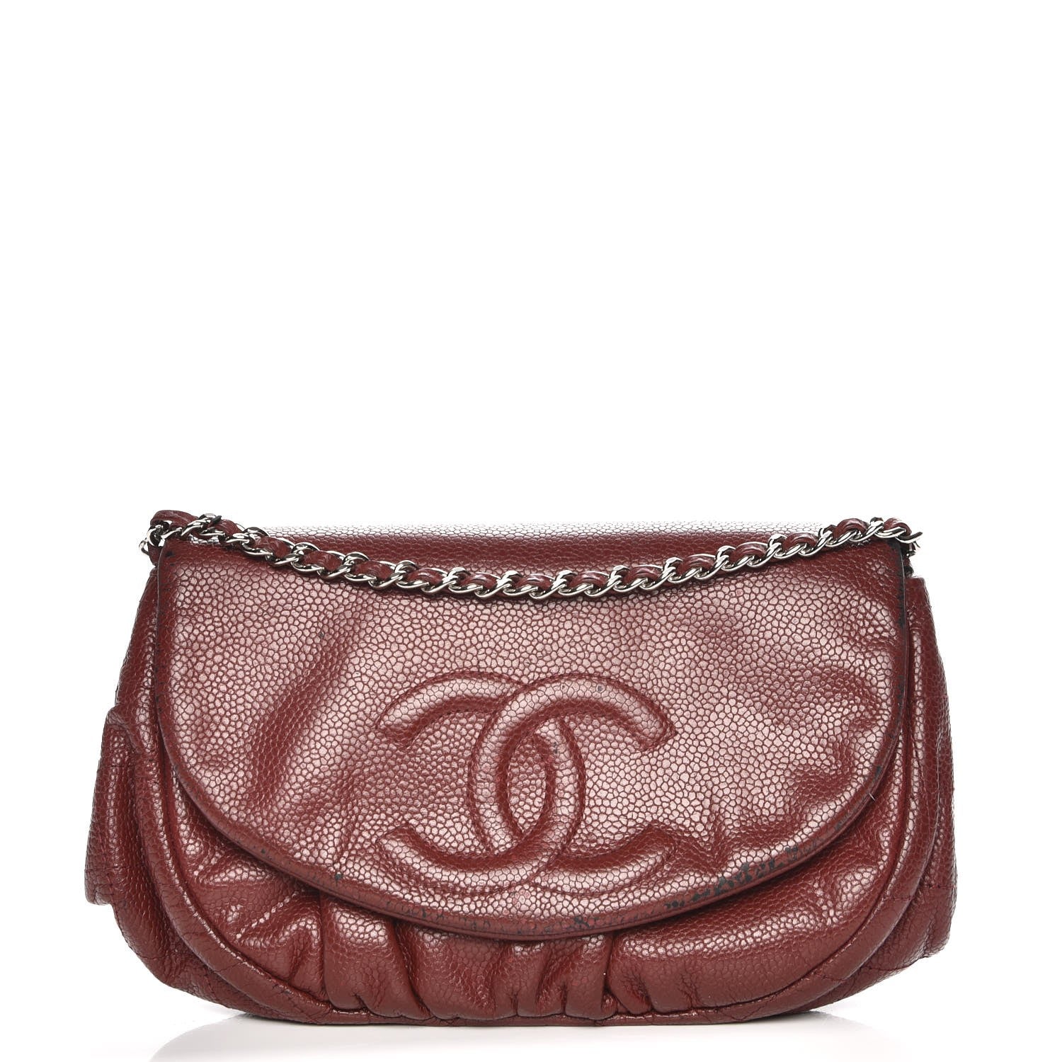 Chanel Caviar Half Moon Wallet On Chain WOC Dark Red 1 of 14