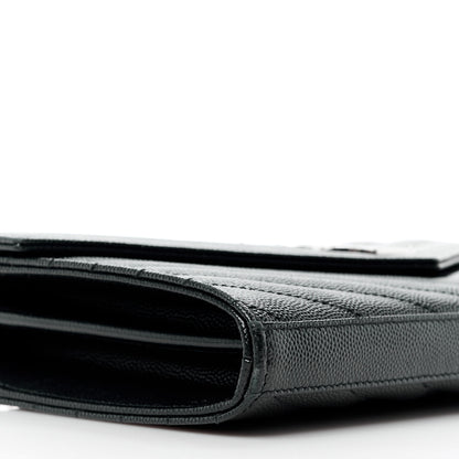 Saint Laurent Grain De Poudre Matelasse Chevron Monogram Chain Wallet Black 10 of 14