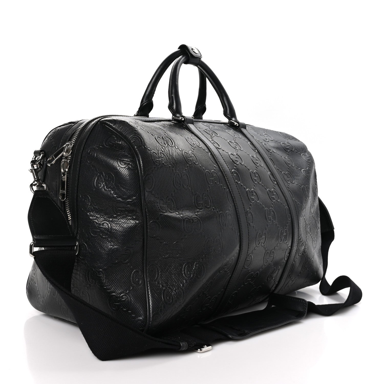 Gucci Calfskin GG Tennis Embossed Duffle Bag Black 2 of 14