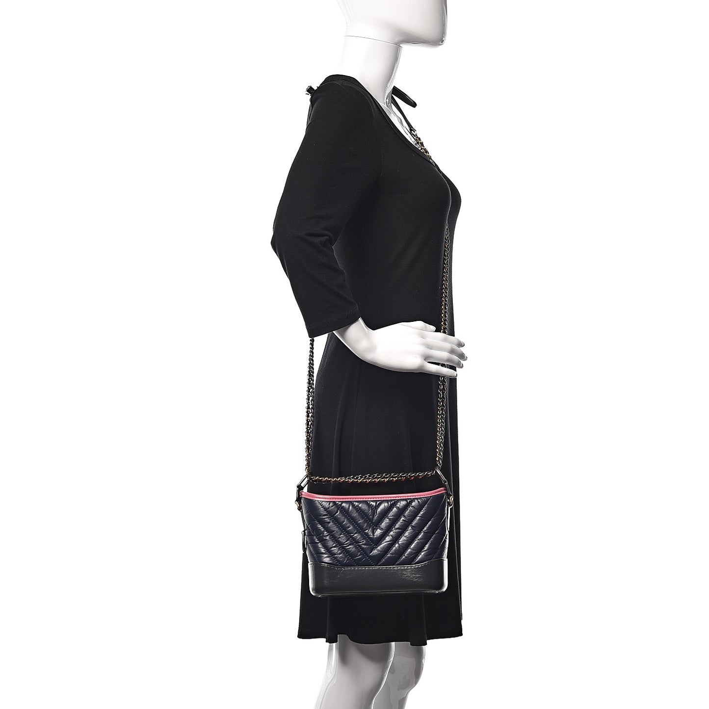 Aged Calfskin Chevron Quilted Small Gabrielle Hobo Dark Pink Navy