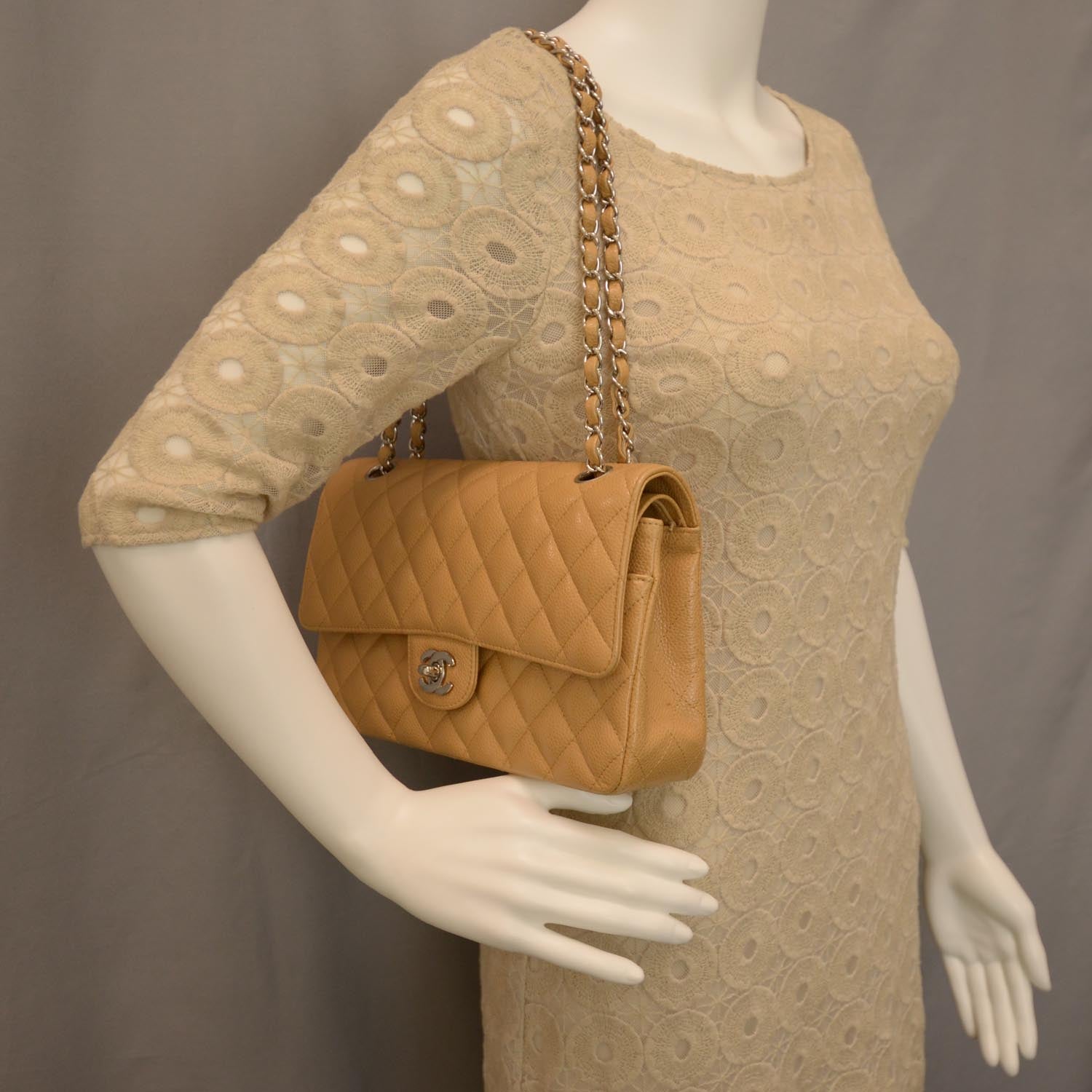 Chanel Caviar Quilted Medium Double Flap Beige 2 of 10