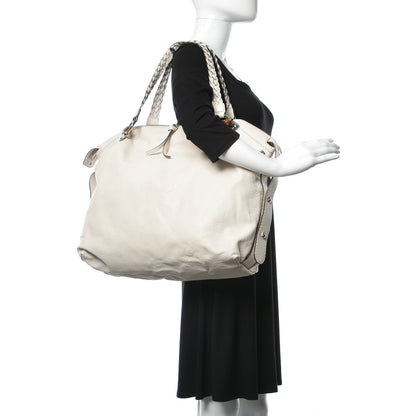 Gucci Pebbled Calfskin Large Bamboo Bar Tassel Shoulder Bag White 2 of 17
