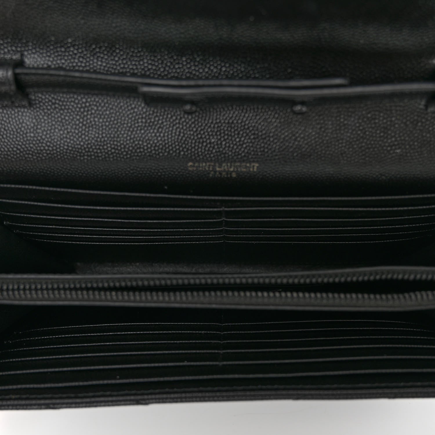 Saint Laurent Grain De Poudre Matelasse Chevron Monogram Monochrome Chain Wallet Black 4 of 9