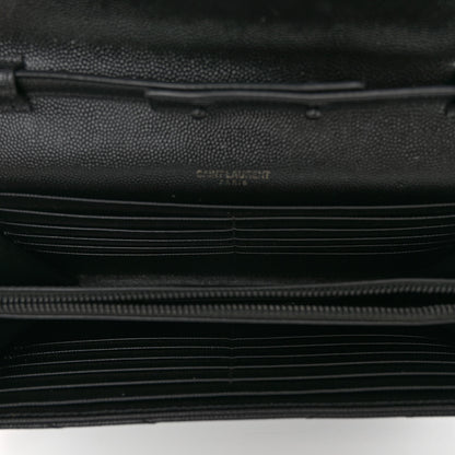 Saint Laurent Grain De Poudre Matelasse Chevron Monogram Monochrome Chain Wallet Black 4 of 9