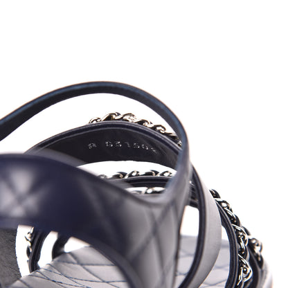 Chanel Lambskin Quilted Chain CC Sandals 36 Navy 8 of 9